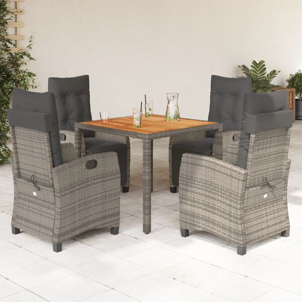vidaXL 5 Piece Garden Dining Set with Cushions Grey Poly Rattan