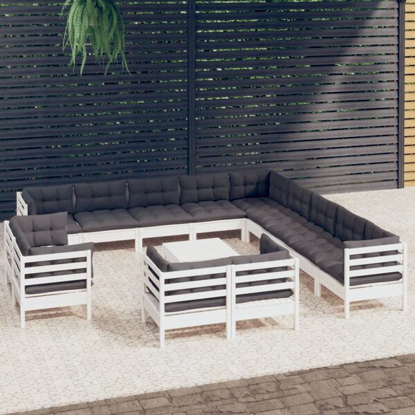 vidaXL 14 Piece Garden Lounge Set with Cushions White Solid Pinewood