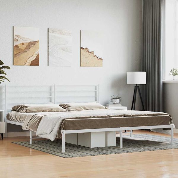 vidaXL Metal Bed Frame without Mattress with Headboard White 180x200cm