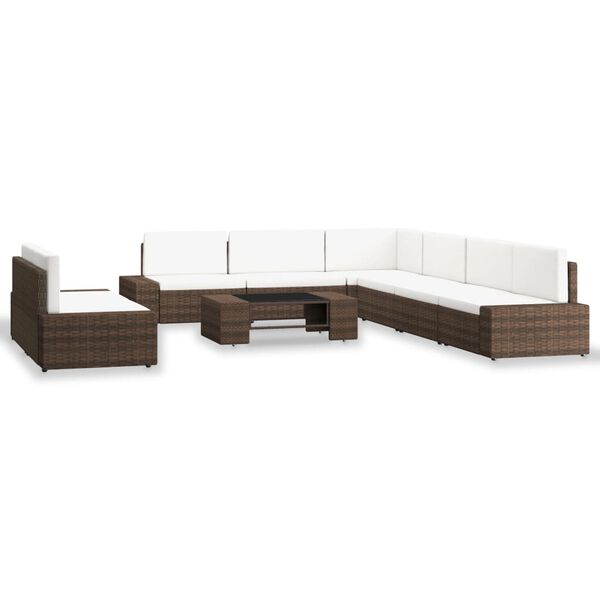 vidaXL 9 Piece Garden Lounge Set Poly Rattan Brown