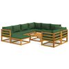 vidaXL 10 Piece Garden Lounge Set with Green Cushions Solid Wood