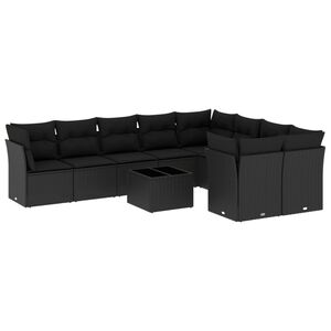 vidaXL 10 Piece Garden Sofa Set with Cushions Black Poly Rattan