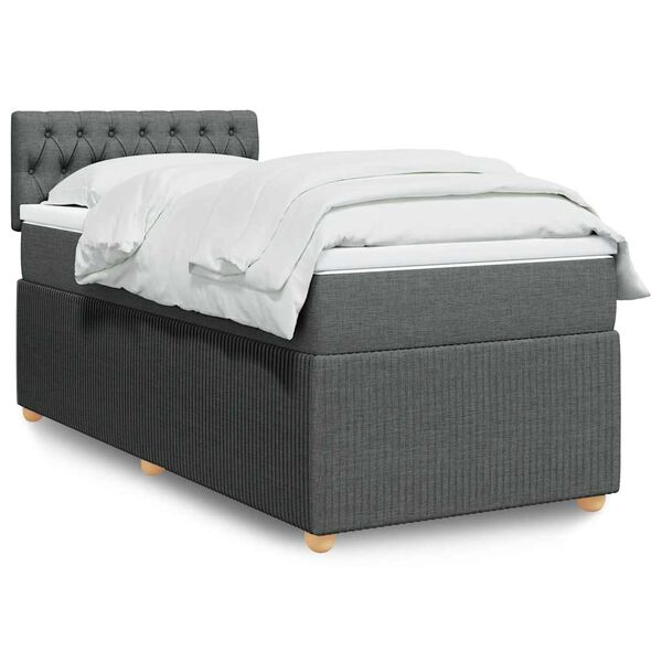 vidaXL Box Spring Bed with Mattress Light Grey King Single Fabric