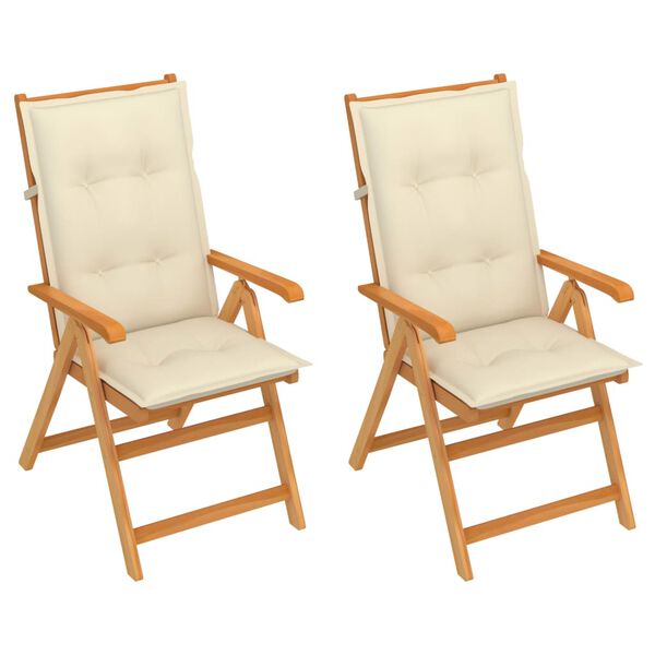 vidaXL Garden Chairs 2 pcs with Cream Cushions Solid Teak Wood
