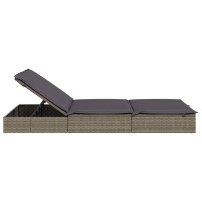 vidaXL 2-Person Sunbed with Cushions Grey Poly Rattan