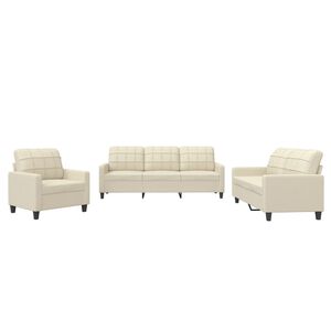 vidaXL 3 Piece Sofa Set with Cushions Cream Faux Leather