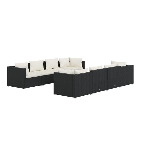 vidaXL 9 Piece Garden Lounge Set with Cushions Poly Rattan Black