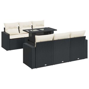vidaXL 7 Piece Garden Sofa Set with Cushions Black Poly Rattan