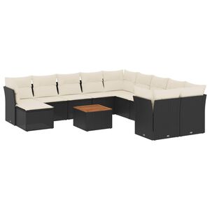 vidaXL 12 Piece Garden Sofa Set with Cushions Black Poly Rattan