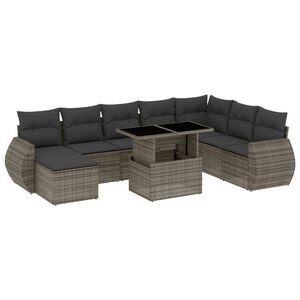 vidaXL 9 Piece Garden Sofa Set with Cushions Grey Poly Rattan