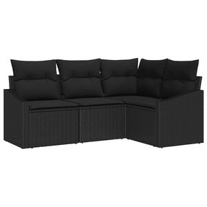 vidaXL Garden Sofa Set with Cushion 4 pcs Black Poly Rattan