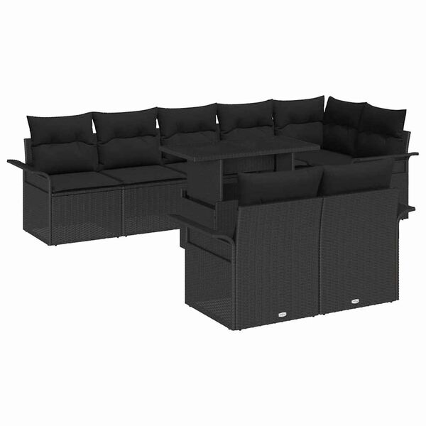 vidaXL Garden Sofa Set with Cushion 9 pcs Black Poly rattan