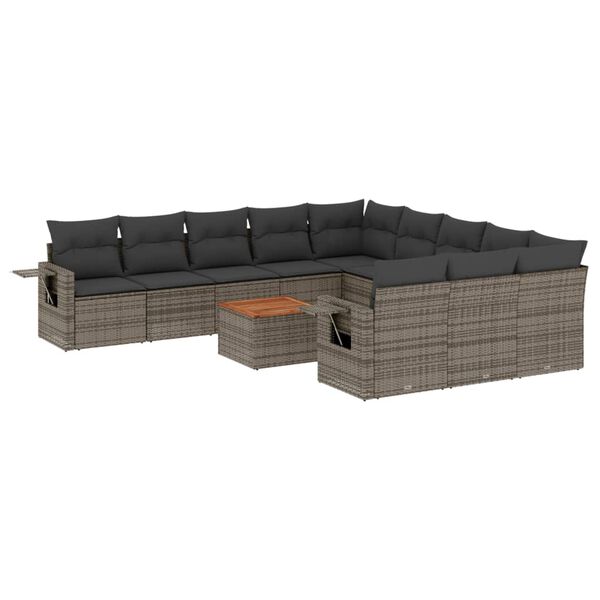 vidaXL 12 Piece Garden Sofa Set with Cushions Grey Poly Rattan
