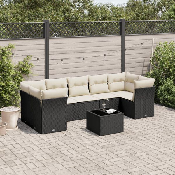vidaXL 8 Piece Garden Sofa Set with Cushions Black Poly Rattan
