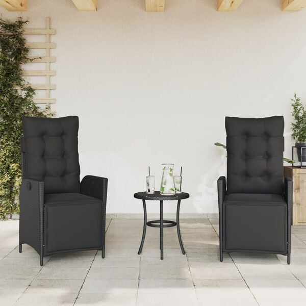 vidaXL 3 Piece Bistro Set with Cushions Black Poly Rattan