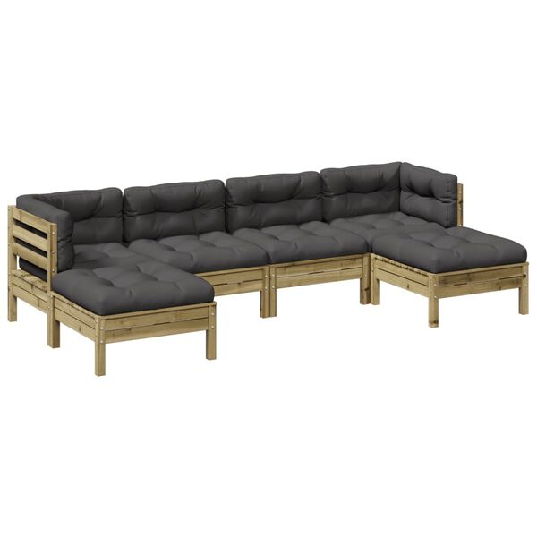 vidaXL 6 Piece Garden Sofa Set with Cushions Impregnated Wood Pine