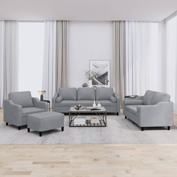 vidaXL 4 Piece Sofa Set with Pillows Light Grey Fabric
