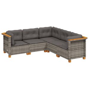 vidaXL 5 Piece Garden Sofa Set with Cushions Grey Poly Rattan