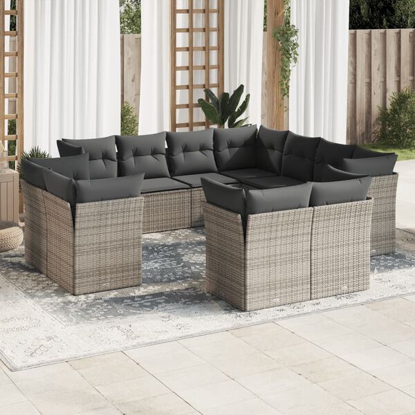 vidaXL 11 Piece Garden Sofa Set with Cushions Grey Poly Rattan