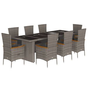 vidaXL 9 Piece Garden Dining Set with Cushions Grey Poly Rattan