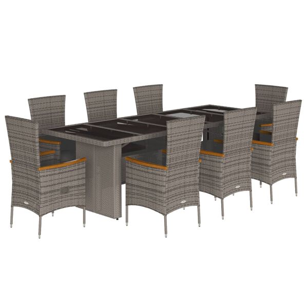 vidaXL 9 Piece Garden Dining Set with Cushions Grey Poly Rattan