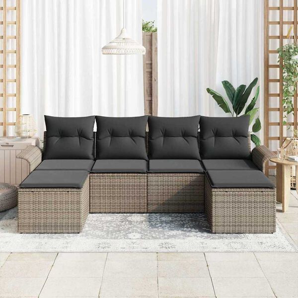 vidaXL Garden Sofa Set with Storage 6 pcs Grey Poly Rattan