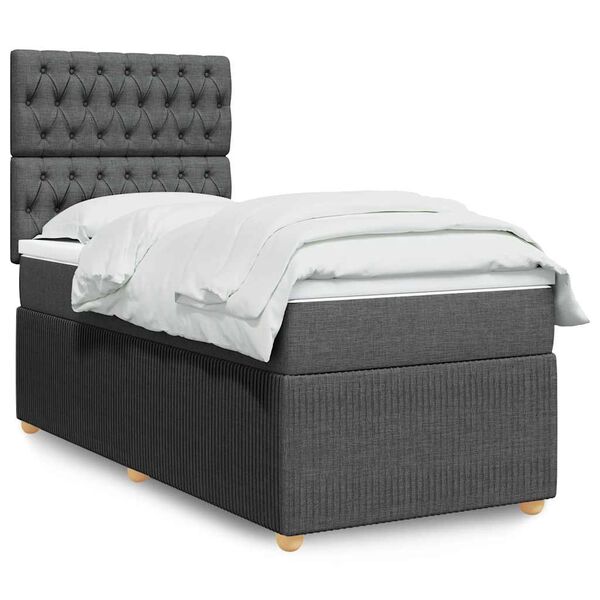 vidaXL Box Spring Bed with Mattress Dark Grey King Single Fabric