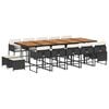 vidaXL 15 Piece Garden Dining Set with Cushions Black Poly Rattan