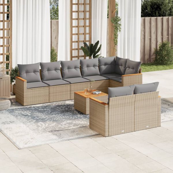 vidaXL 9 Piece Garden Sofa Set with Cushions Mix Beige Poly Rattan