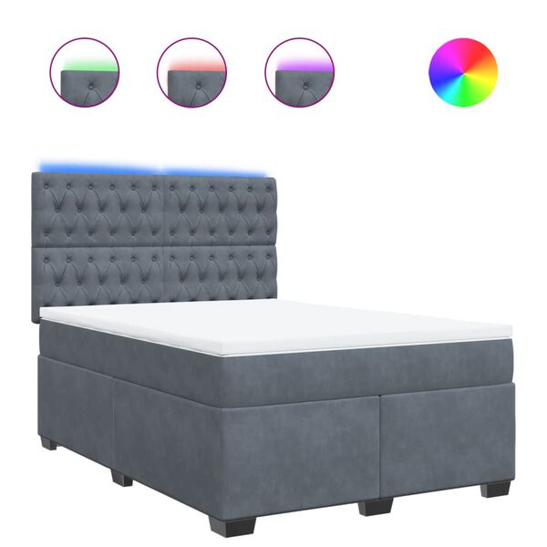 vidaXL Box Spring Bed with Mattress Dark Grey Double Velvet