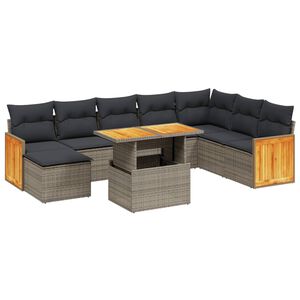 vidaXL 9 Piece Garden Sofa Set with Cushions Grey Poly Rattan