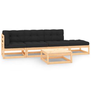 vidaXL 5 Piece Garden Lounge Set with Cushions Solid Pinewood