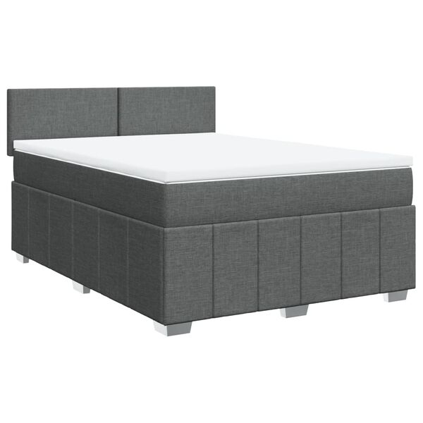 vidaXL Box Spring Bed with Mattress Dark Grey Double Fabric
