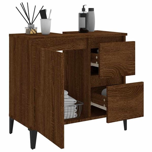vidaXL Bathroom Cabinet Brown Oak 65x33x60 cm Engineered Wood