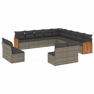 vidaXL 13 Piece Garden Sofa Set with Cushions Grey Poly Rattan