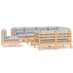 vidaXL 9 Piece Garden Lounge Set with Grey Cushions Solid Pinewood