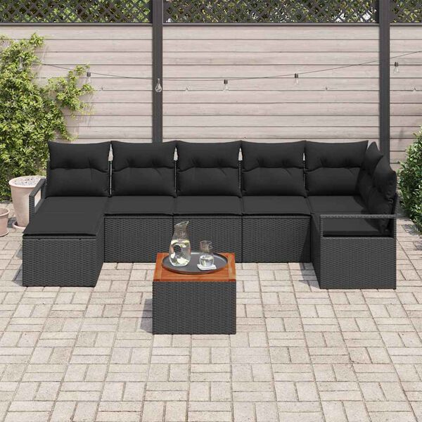 vidaXL Garden Sofa Set with Storage 8 pcs Black Poly Rattan