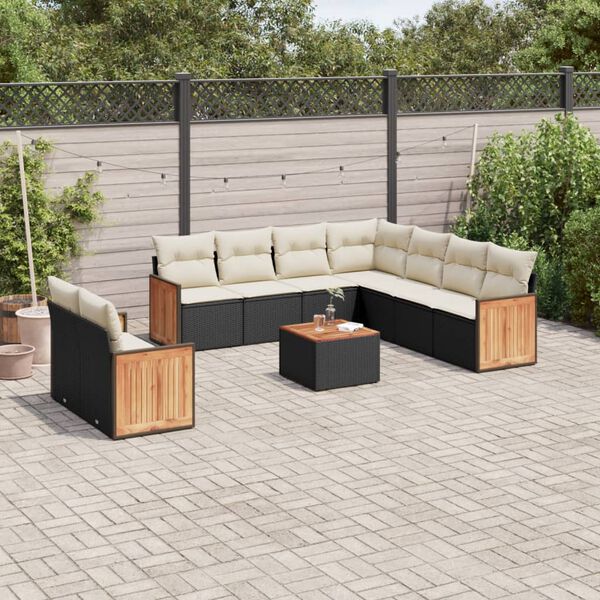 vidaXL 10 Piece Garden Sofa Set with Cushions Black Poly Rattan