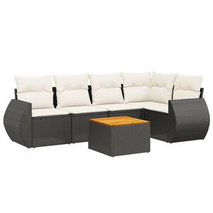 vidaXL 6 Piece Garden Sofa Set with Cushions Black Poly Rattan