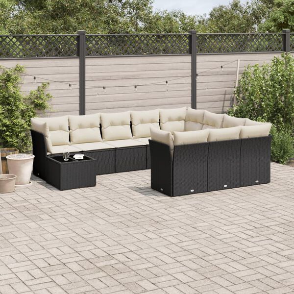 vidaXL 11 Piece Garden Sofa Set with Cushions Black Poly Rattan
