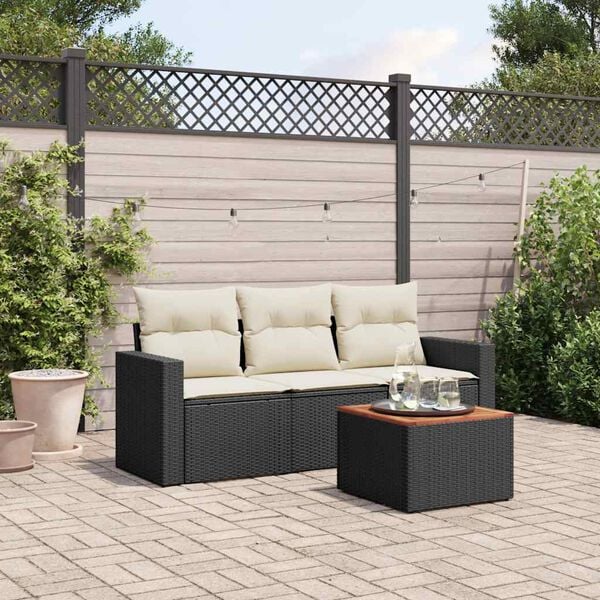 vidaXL 4 Piece Garden Sofa Set with Cushions Black Poly Rattan