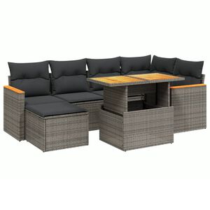 vidaXL 7 Piece Garden Sofa Set with Cushions Grey Poly Rattan