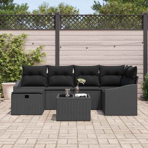 vidaXL Sofa Set with Cushion 7 pcs Poly Rattan