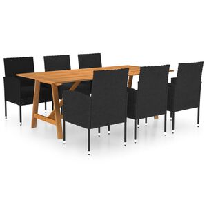 vidaXL 7 Piece Garden Dining Set Black