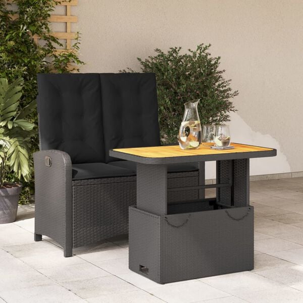 vidaXL 2 Piece Garden Dining Set with Cushions Black Poly Rattan