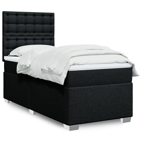 vidaXL Box Spring Bed with Mattress Black King Single Fabric