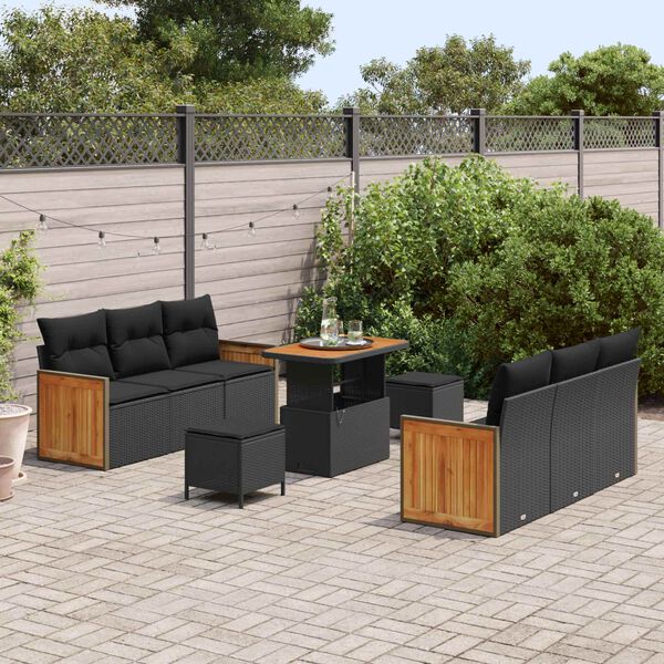 vidaXL Garden Sofa Set 9 pcs Black Poly Rattan and Powder-coated Steel