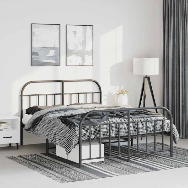 vidaXL Metal Bed Frame without Mattress with Footboard Black 135x190cm