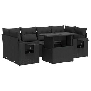 vidaXL 7 Piece Garden Sofa Set with Cushions Black Poly Rattan