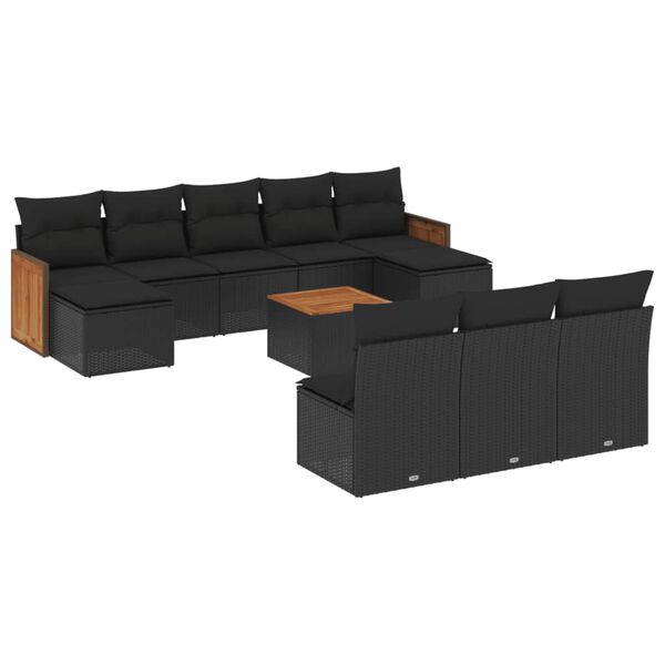 vidaXL 11 Piece Garden Sofa Set with Cushions Black Poly Rattan